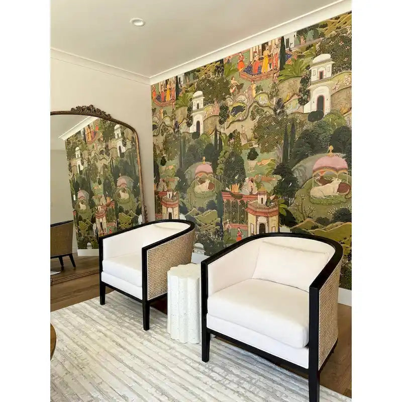 Tillman Linen Accent Arm Chair with Rattan