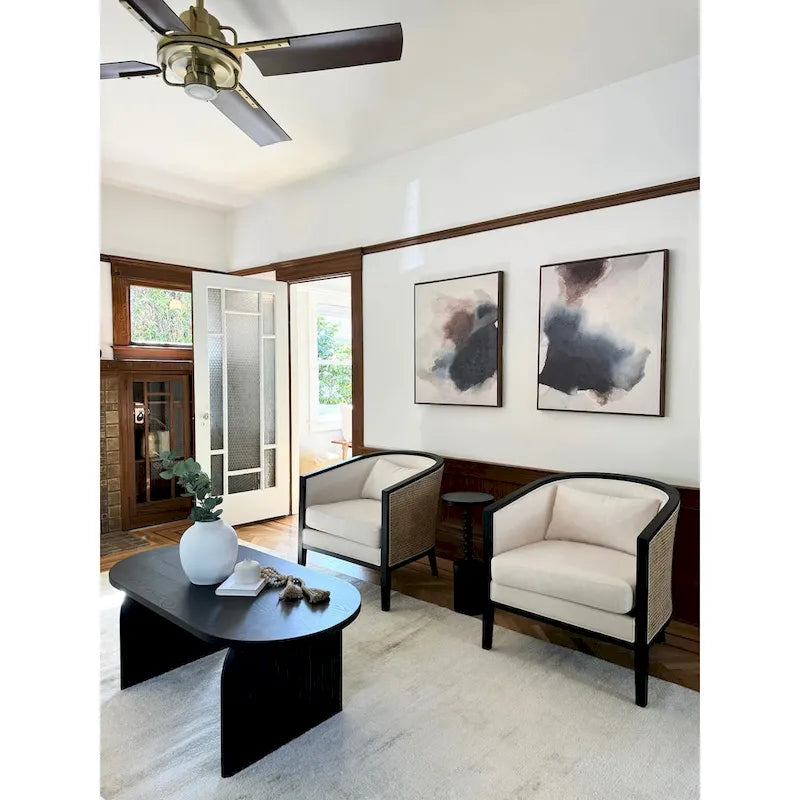 Tillman Linen Accent Arm Chair with Rattan