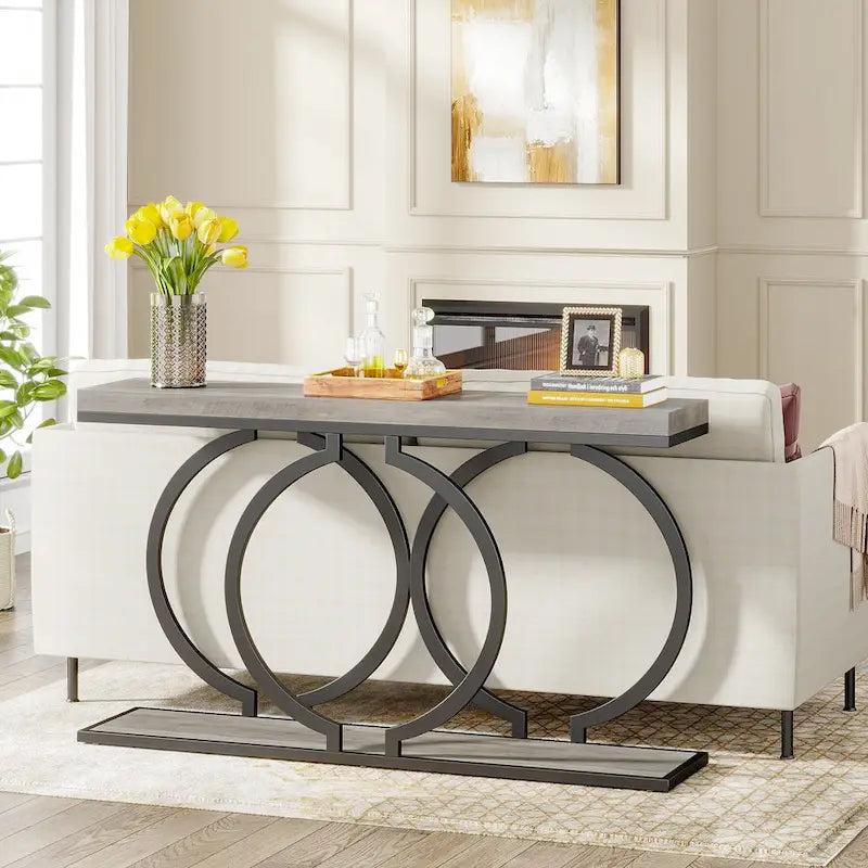 Gold Console Table, 55 inch Faux Marble Entryway Table Narrow Long Sofa Table