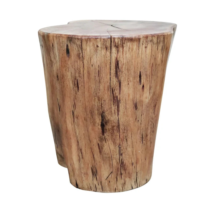 17 Inch Accent Stump Stool End Table, Live Edge Acacia Wood Log with Grain and Knot Details, Natural Brown