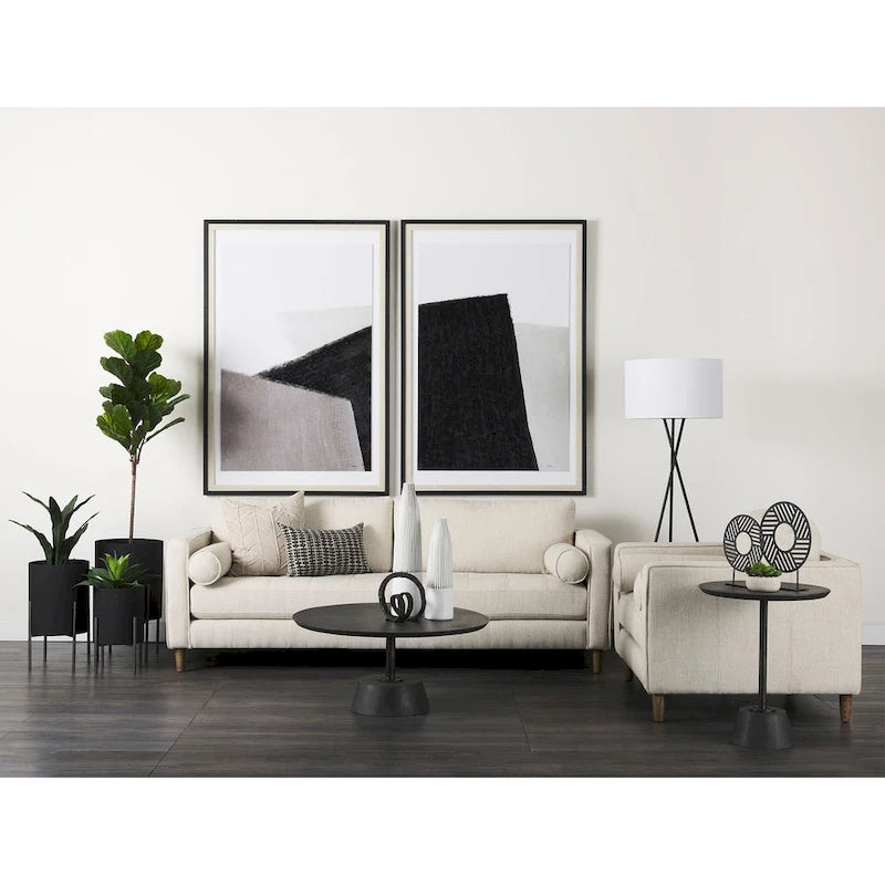 Loretta Cream Fabric w/ Solid Wood Frame and Bolster Cushions - 87.9W x 36.2D x 33.8H