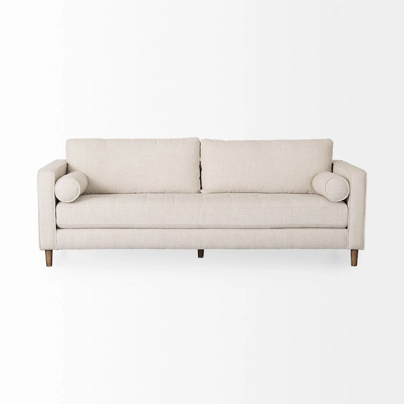 Loretta Cream Fabric w/ Solid Wood Frame and Bolster Cushions - 87.9W x 36.2D x 33.8H