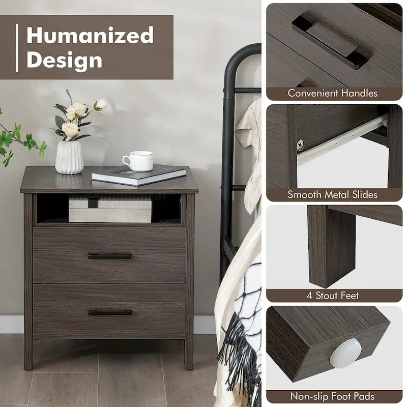 Costway Nightstand Drawers Rustic Side End Table Storage Compartment - 21.5 x 17 x 23