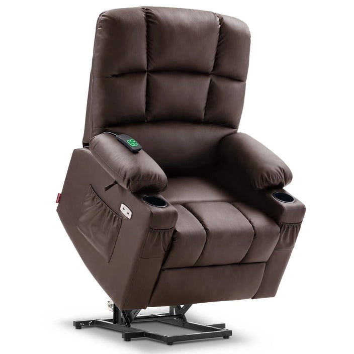 MCombo Medium Dual Motor Power Lift Recliner Chair with Massage and Heat for Elderly People, Faux Leather 7679