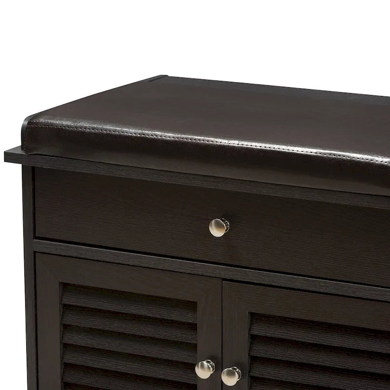 Leo Modern and Contemporary Dark Brown Wood 2-Drawer Shoe Storage Bench - 20.67 High x 47.44 Wide x 15.65 Deep