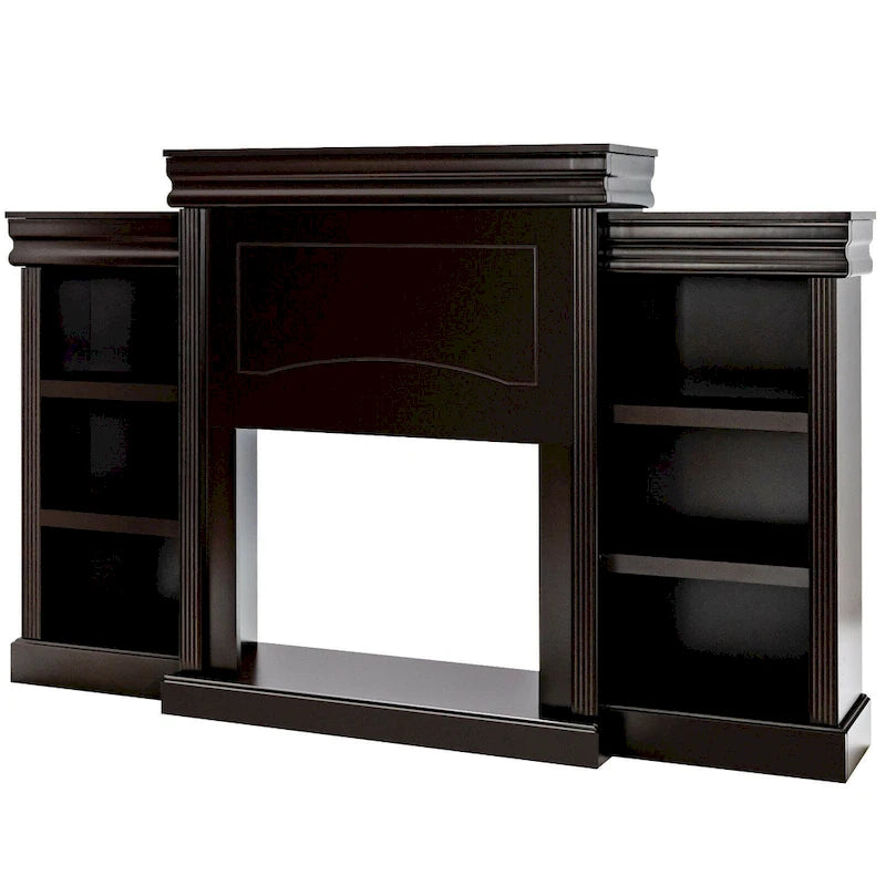 70-Inch Brown Media Entertainment Center with Bookcase and Fireplace Cabinet - 70 x 11x 45(L x W x H)