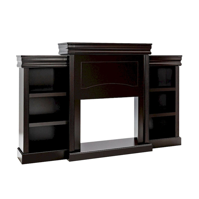 70-Inch Brown Media Entertainment Center with Bookcase and Fireplace Cabinet - 70 x 11x 45(L x W x H)