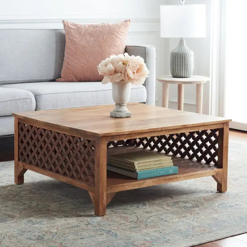SAFAVIEH Bernardina Square Single Shelf Coffee Table - 34 L x 34 D x 16 H - 34Wx34Dx16H