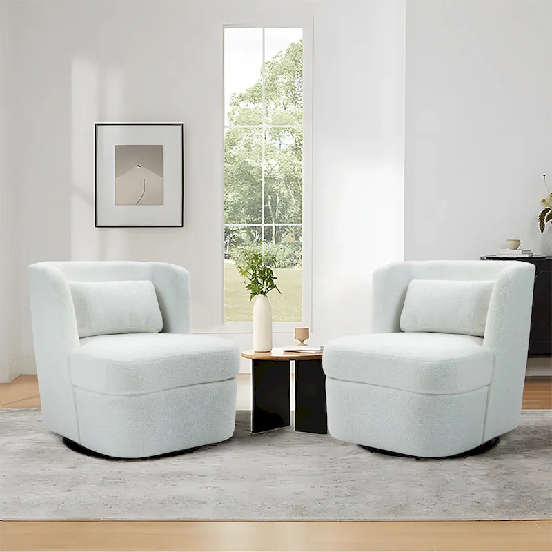 Swivel Accent chairs With Boucle Linen Fabric Set of 2