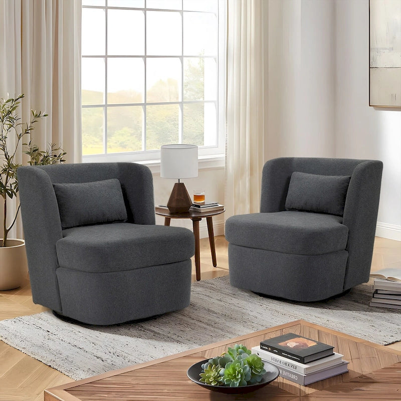 Swivel Accent chairs With Boucle Linen Fabric Set of 2