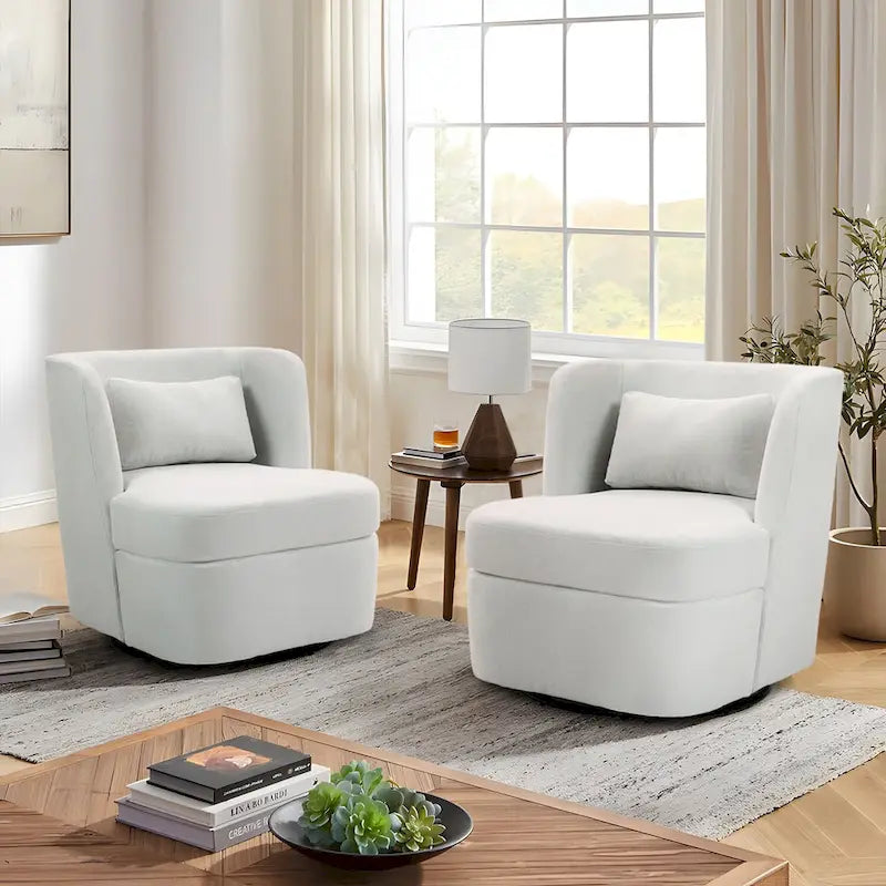 Swivel Accent chairs With Boucle Linen Fabric Set of 2