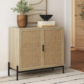 Andrew Bohemian Entryway Storage Cabinet or Kitchen Sideboard Credenza, TV Stand or Rattan Accent Cabinet with Metal Legs