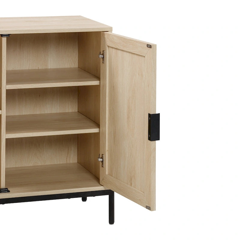 Andrew Bohemian Entryway Storage Cabinet or Kitchen Sideboard Credenza, TV Stand or Rattan Accent Cabinet with Metal Legs