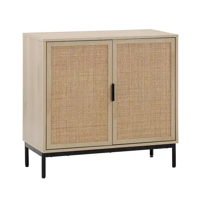 Andrew Bohemian Entryway Storage Cabinet or Kitchen Sideboard Credenza, TV Stand or Rattan Accent Cabinet with Metal Legs