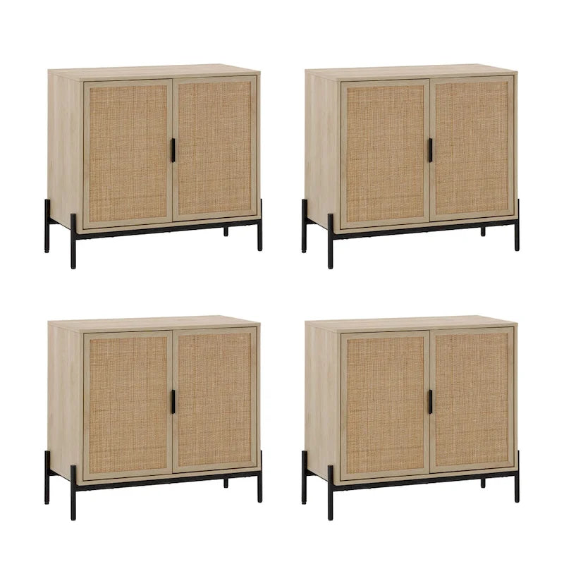 Andrew Bohemian Entryway Storage Cabinet or Kitchen Sideboard Credenza, TV Stand or Rattan Accent Cabinet with Metal Legs