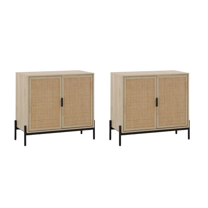 Andrew Bohemian Entryway Storage Cabinet or Kitchen Sideboard Credenza, TV Stand or Rattan Accent Cabinet with Metal Legs