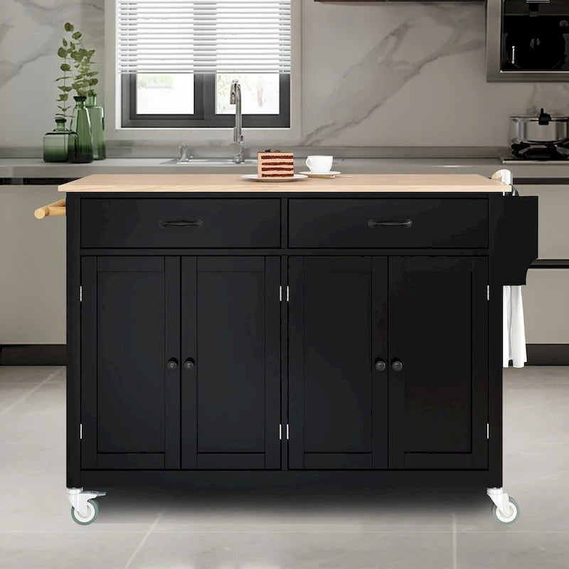 Kitchen Island Cart with Solid Wood Top
