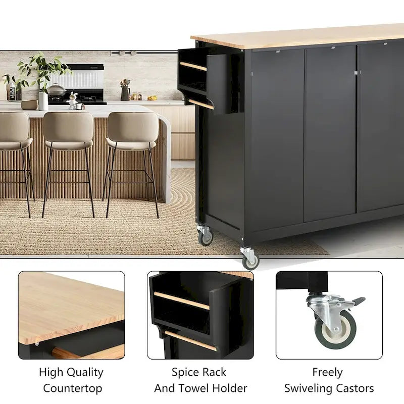 Kitchen Island Cart with Solid Wood Top