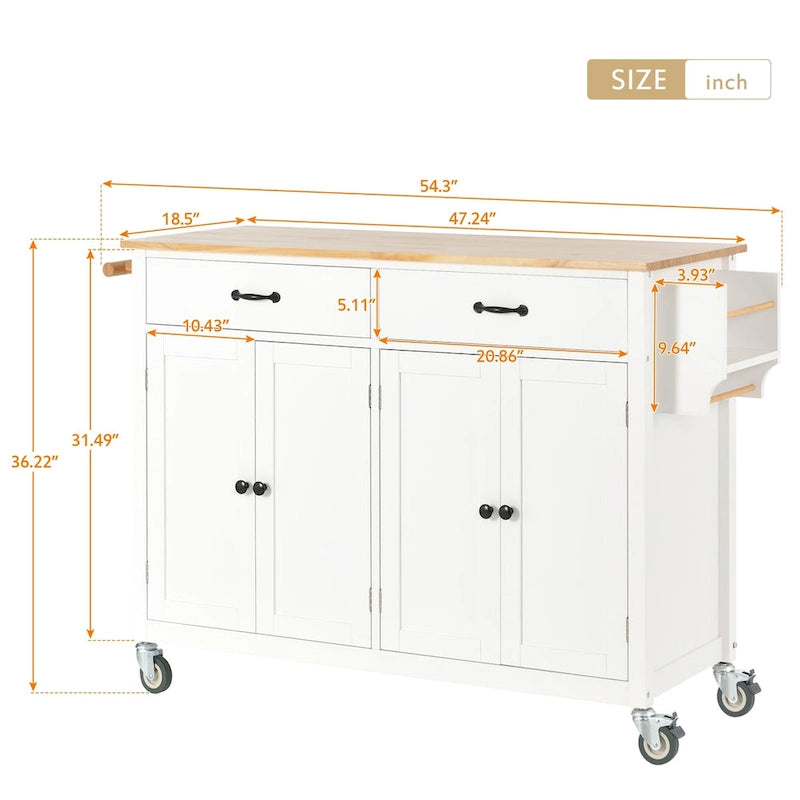 Kitchen Island Cart with Solid Wood Top