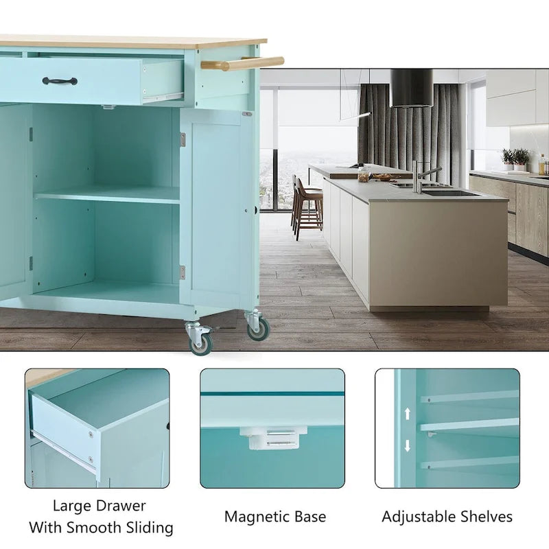 Kitchen Island Cart with Solid Wood Top