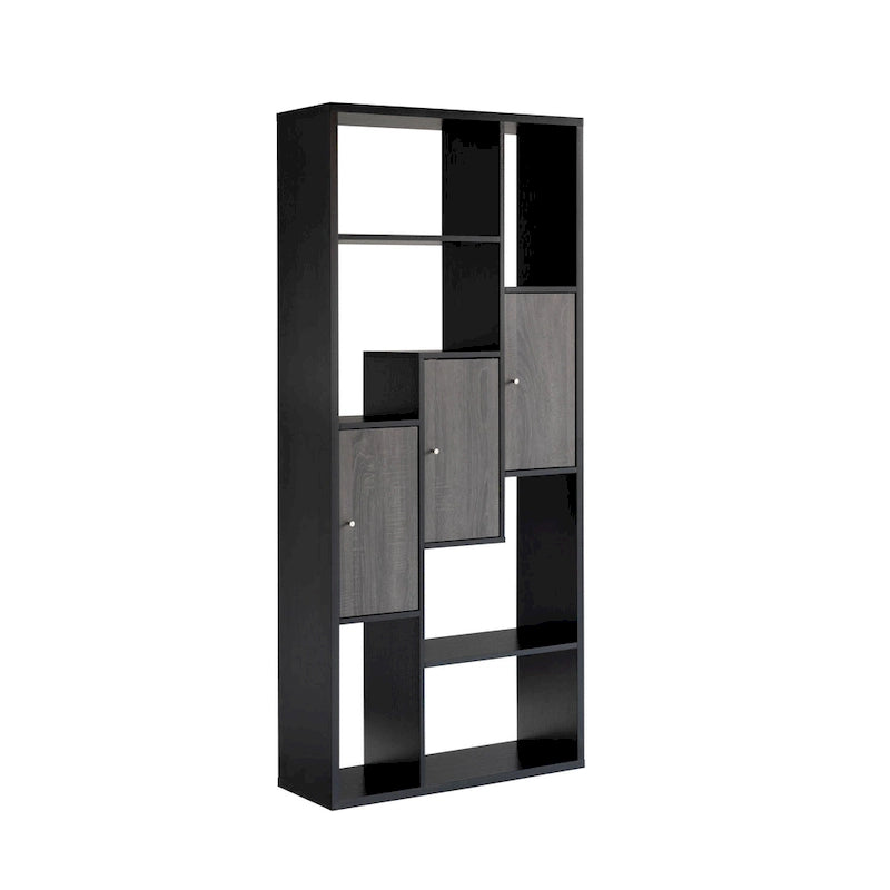 69 Inch Modern Display Cabinet with 7 Multilevel Shelves, 3 Doors, Black