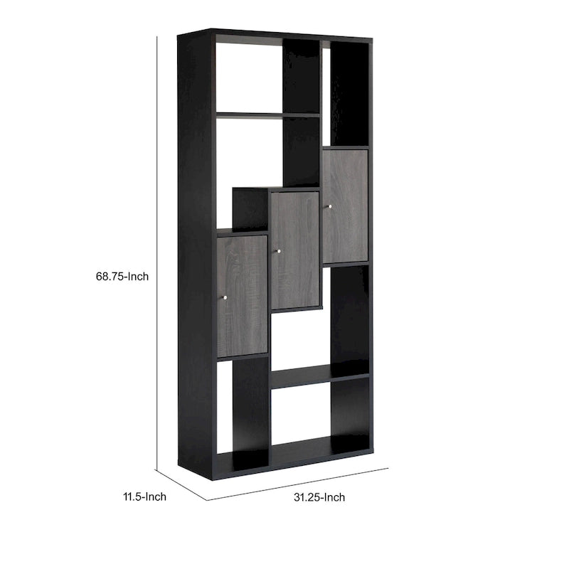69 Inch Modern Display Cabinet with 7 Multilevel Shelves, 3 Doors, Black