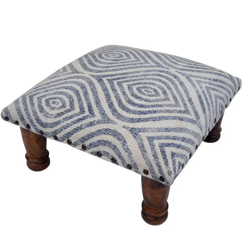 Handmade Printed-Cotton Wood Ottoman Footstool (India) - 16 x 16 x 6