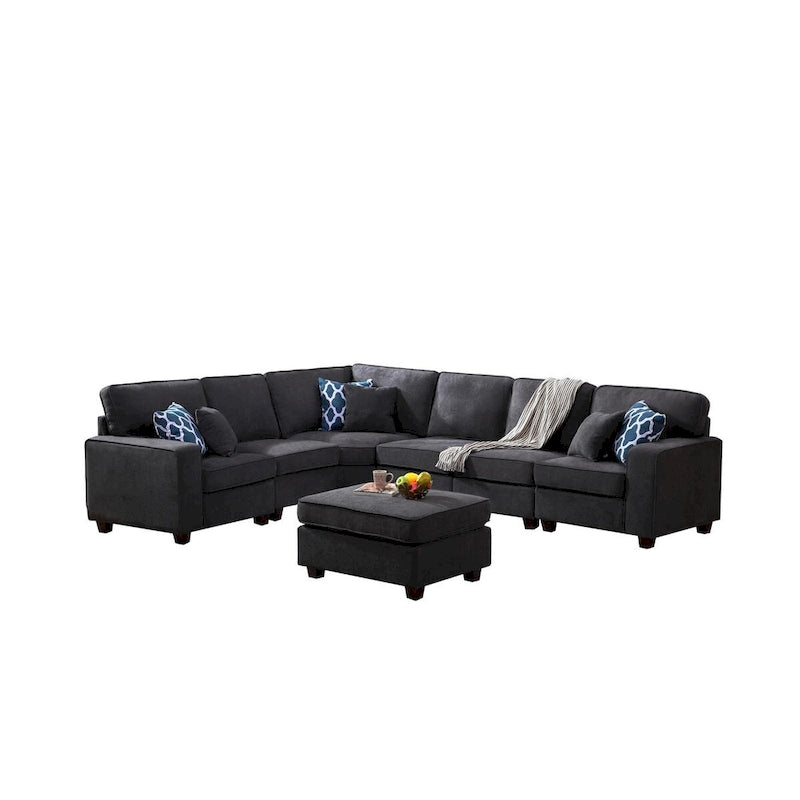 7 Piece Modular L-Shape Sectional Sofa with Ottoman