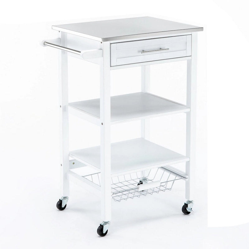 Kitchen Cart with 2 Wooden Shelves and 1 Drawer, White