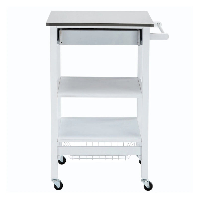 Kitchen Cart with 2 Wooden Shelves and 1 Drawer, White
