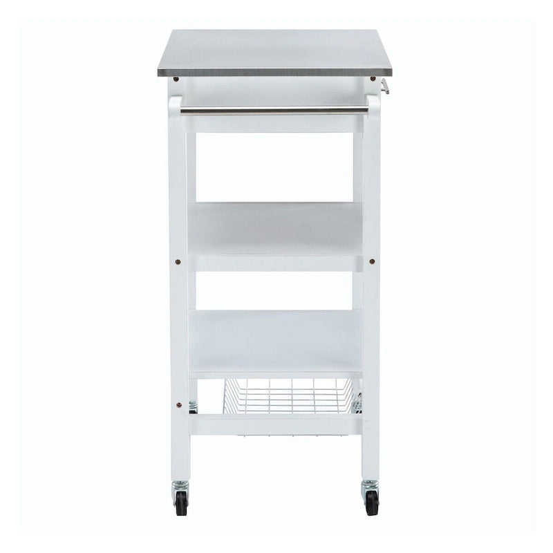 Kitchen Cart with 2 Wooden Shelves and 1 Drawer, White