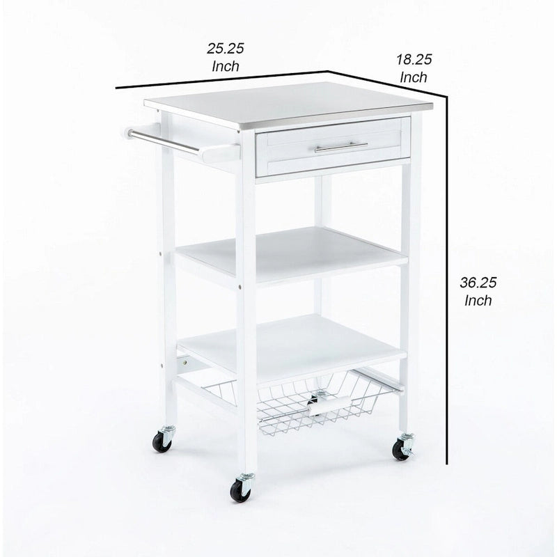 Kitchen Cart with 2 Wooden Shelves and 1 Drawer, White