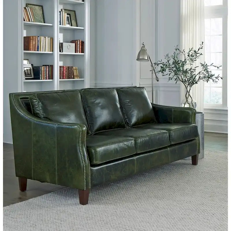 Essex Distressed Green Top Grain Leather Sofa and Loveseat Set