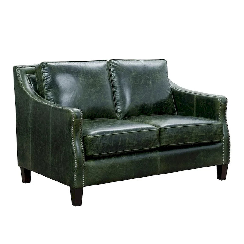 Essex Distressed Green Top Grain Leather Sofa and Loveseat Set