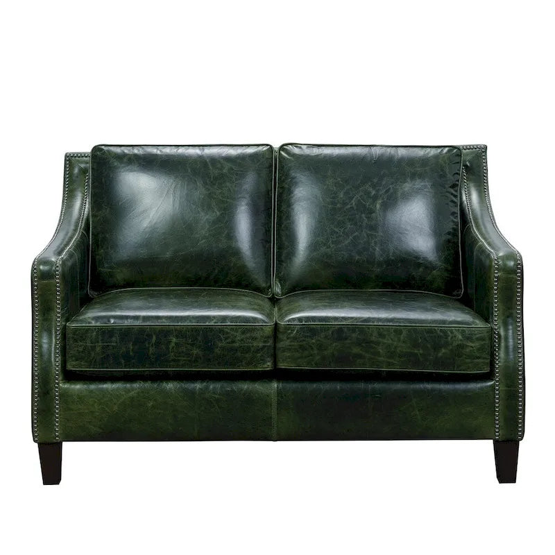 Essex Distressed Green Top Grain Leather Sofa and Loveseat Set