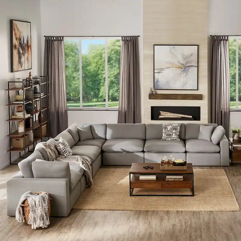 Anka Grey Linen Down Filled Cushioned 7-Seat Sectional Sofa by iNSPIRE Q Modern