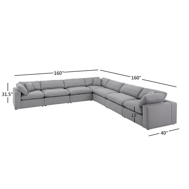 Anka Grey Linen Down Filled Cushioned 7-Seat Sectional Sofa by iNSPIRE Q Modern