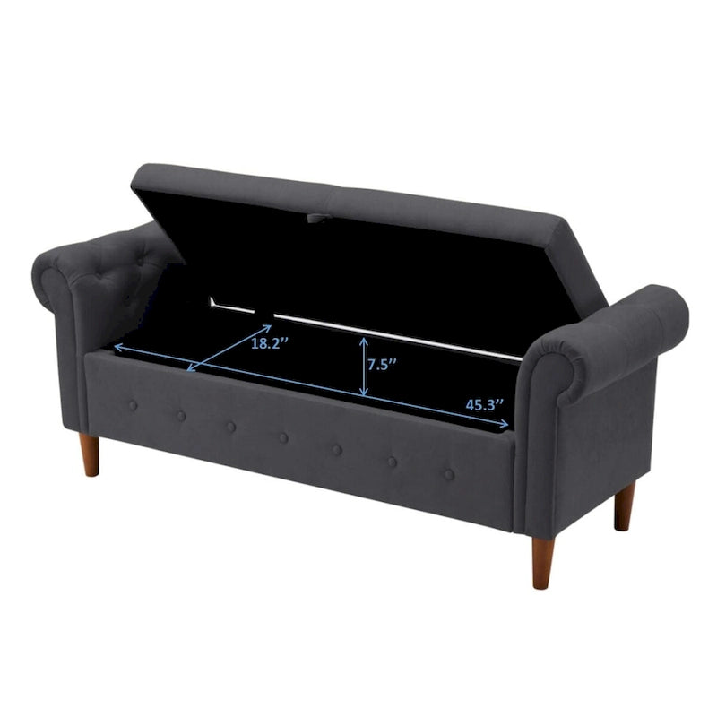 Storage Bench for Bedroom End of Bed Rolled Armed Velvet Ottoman Couch Long Bench