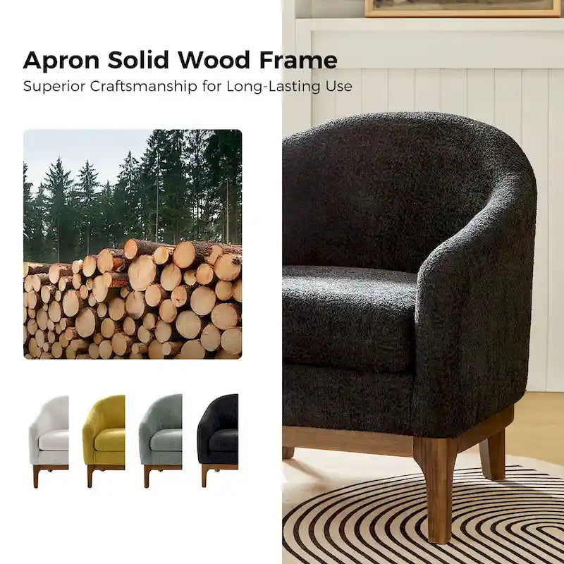 Augus Modern Boucle Accent Barrel Chair with Solid Wood Legs by HULALA HOME