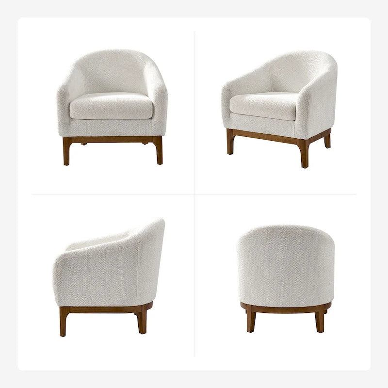 Augus Modern Boucle Accent Barrel Chair with Solid Wood Legs by HULALA HOME