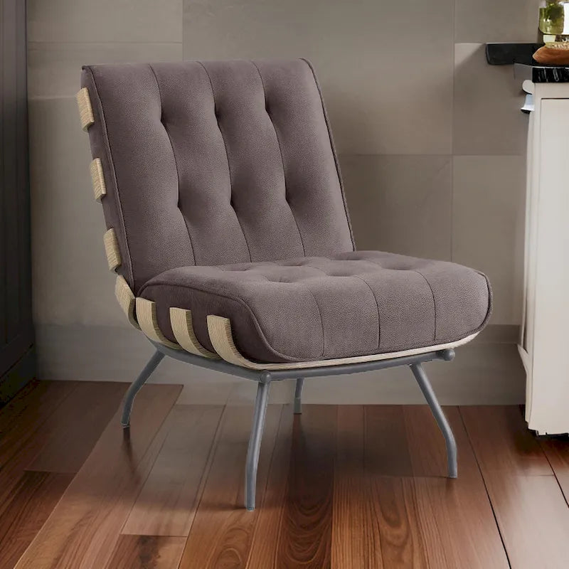 Nain 35 Inch Accent Chair, Oversized Cushion Tufted Back, Dark Brown