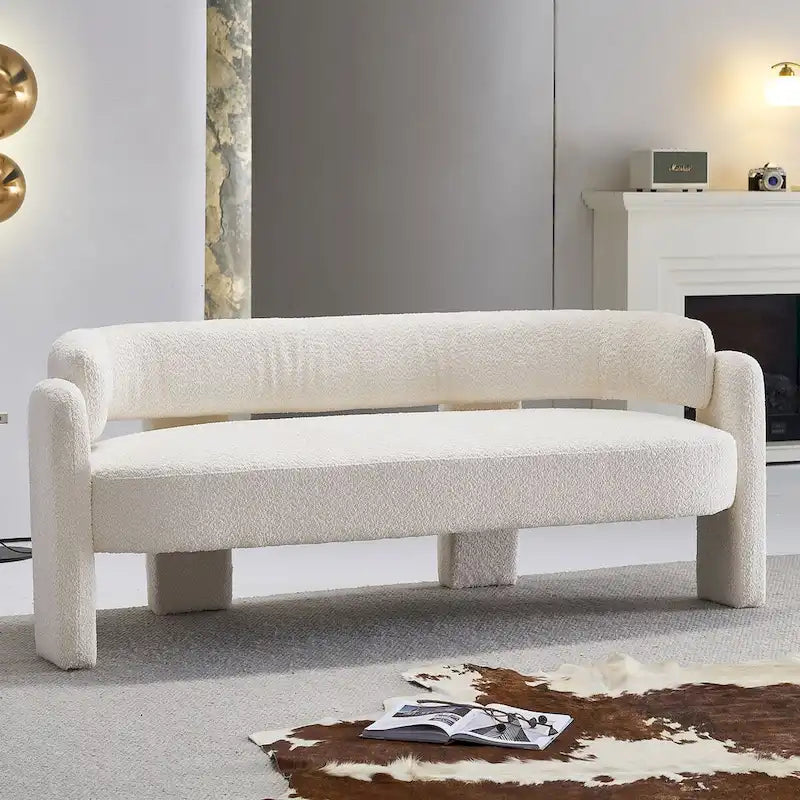 75.59 Wide Boucle Upholstery Modern Sofa for Living Room Beige