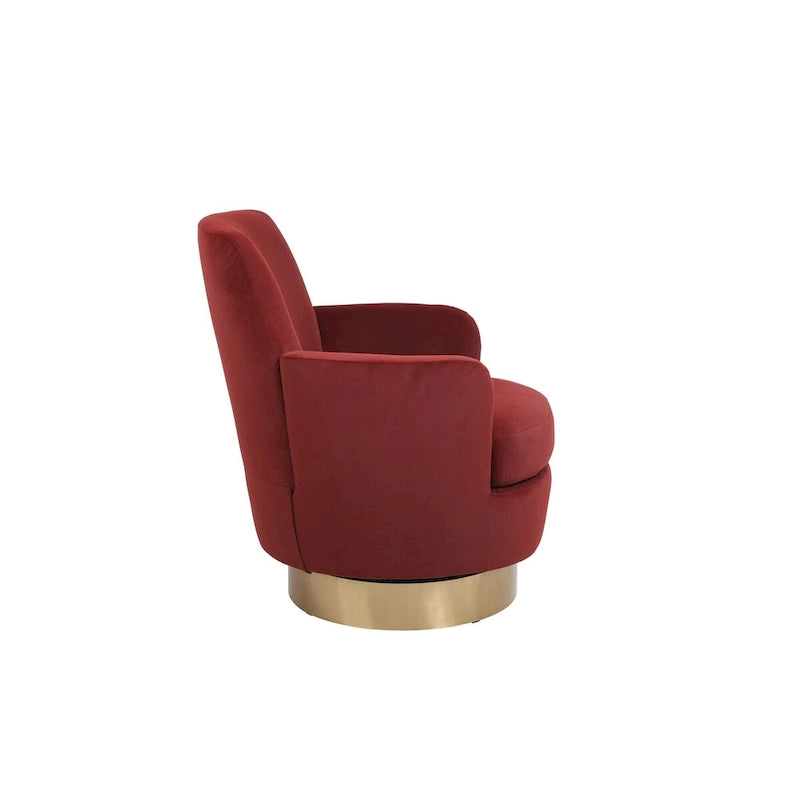Velvet Swivel Barrel Chair, Swivel Accent Chairs Armchair, Reading Chairs, Round Barrel Chairs with Gold Stainless Steel Base