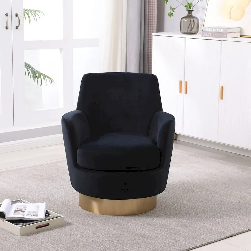Velvet Swivel Barrel Chair, Swivel Accent Chairs Armchair, Reading Chairs, Round Barrel Chairs with Gold Stainless Steel Base