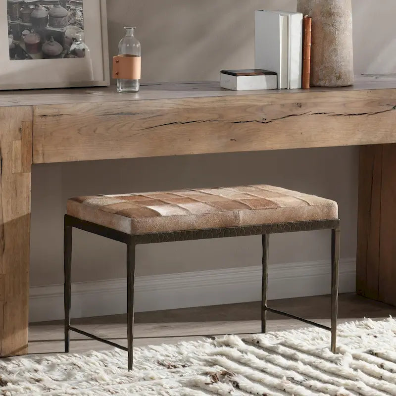 Classic Home Achen Leather Hide Ottoman Bench