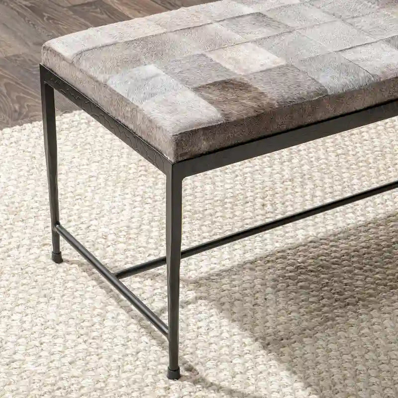 Classic Home Achen Leather Hide Ottoman Bench