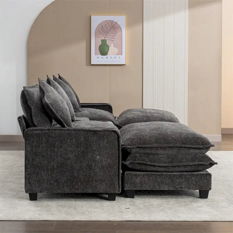 112.6 Chenille Upholstered Sectional Sofa with 2 Removable Ottoman