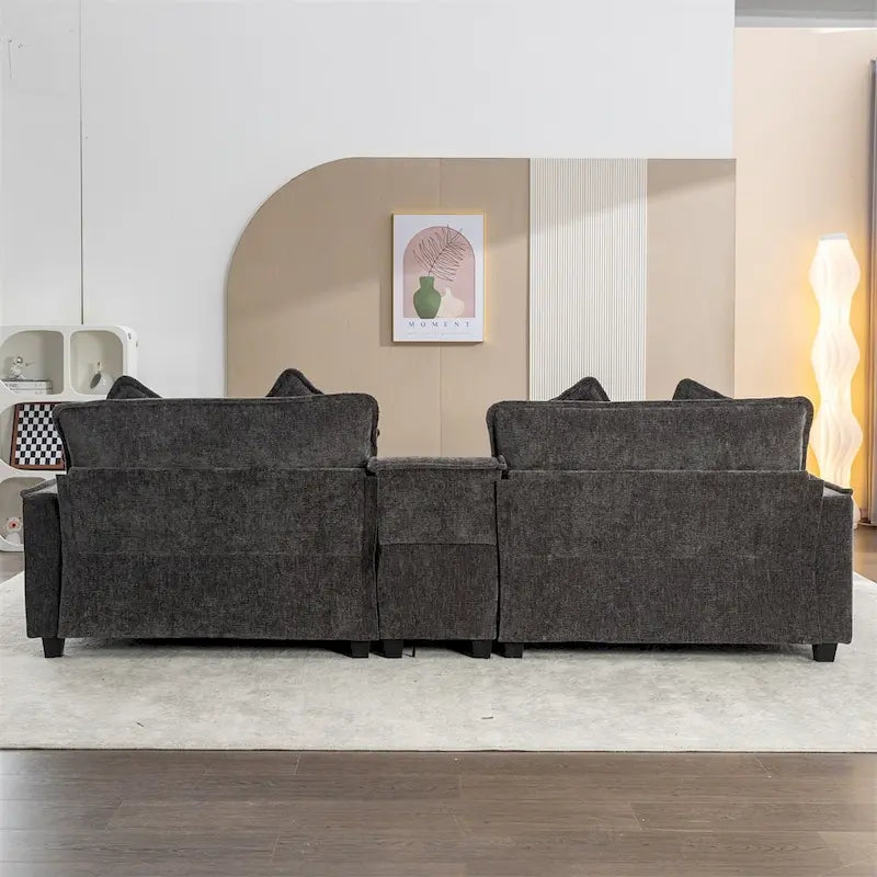 112.6 Chenille Upholstered Sectional Sofa with 2 Removable Ottoman