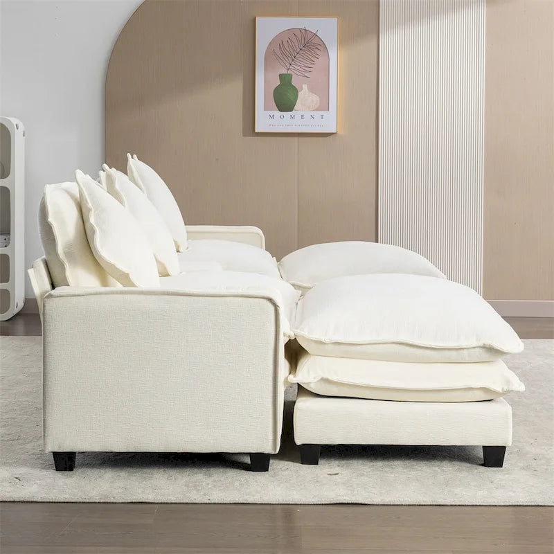 112.6 Chenille Upholstered Sectional Sofa with 2 Removable Ottoman