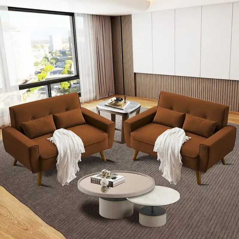 48.82 Small Tufted Loveseat Sofa 2 Set with Tapered Wood Legs